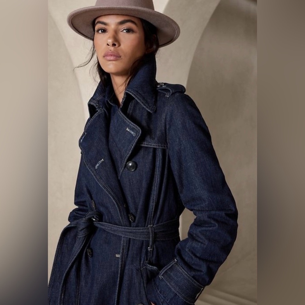 Banana Republic Uma Denim Trench Coat M - Picture 3 of 12